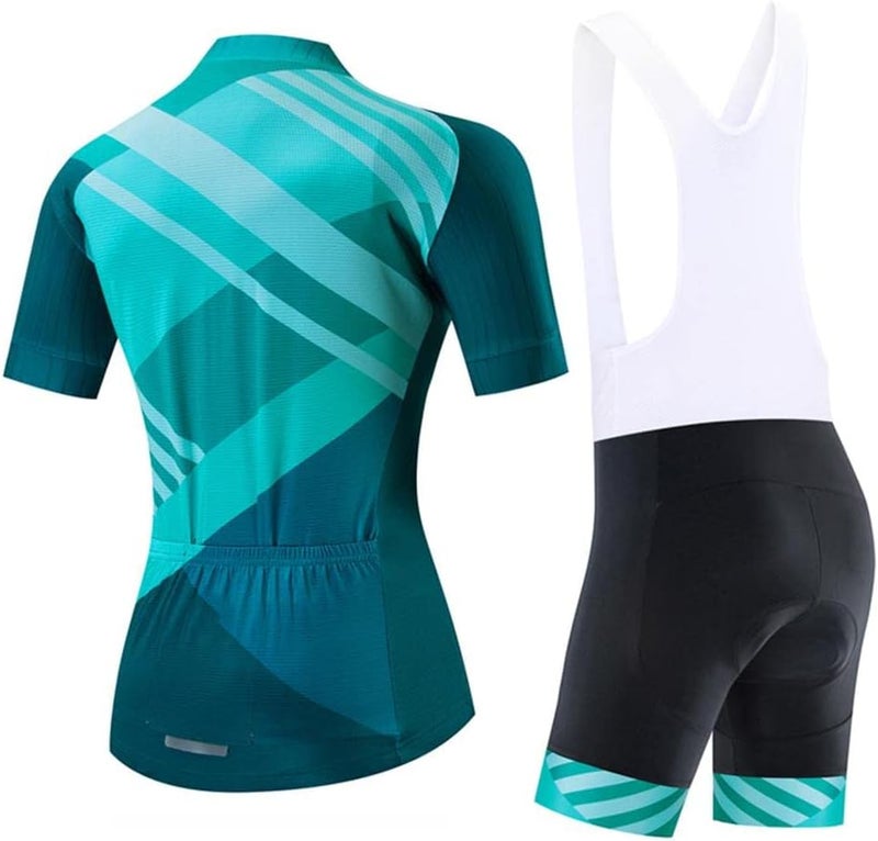 SUDU SUDO Women's Cycling Jersey Set Breathable Road Bike Shirts Kit Short Sleeve Cycling Clothing with Gel Padded Bib Shorts - Image 2